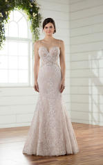 D2366 Ivory Lace and Tulle over Ivory Gown with Porcelai front