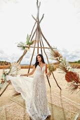 Loren Ivory Lace Over Ivory Gown With Ivory Tulle Plunge front