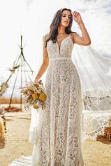 Loren Ivory Lace Over Ivory Gown With Ivory Tulle Plunge front