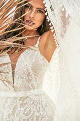 Loren Ivory Lace Over Ivory Gown With Ivory Tulle Plunge detail
