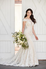 958 Ivory Lace Over Honey Gown With Ivory Tulle Illusi front