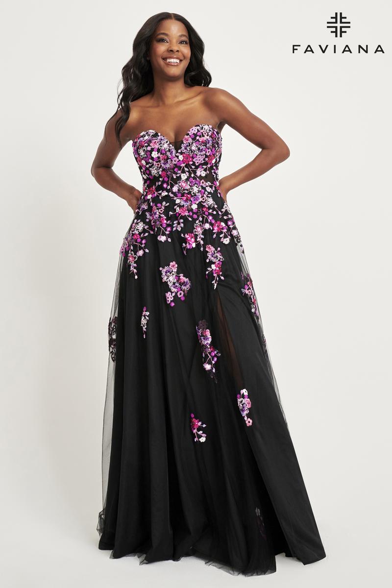MissJophiel Strapless Black Tulle with Blue and white Flowers Midi Dress |  Gorgeous midi dresses, Black tulle, Tulle dress