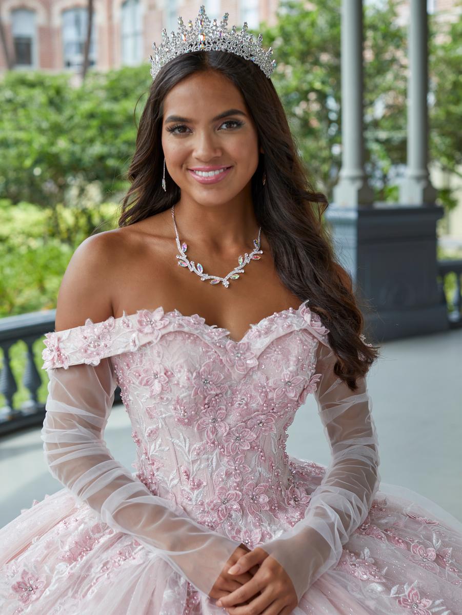 pink and silver quinceanera dresses Vizcaya by Morilee Contrasting Lace Quince Dress 89338