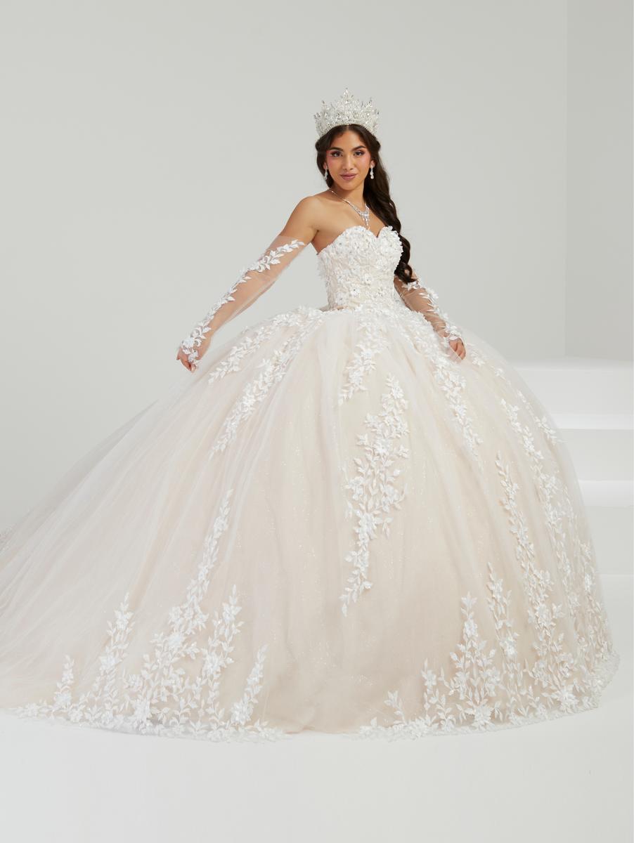 white long sleeve quinceanera dresses Shiny White Quinceanera Dresses Gold Lace Applique Train Sweet 16 Long Ball Gown