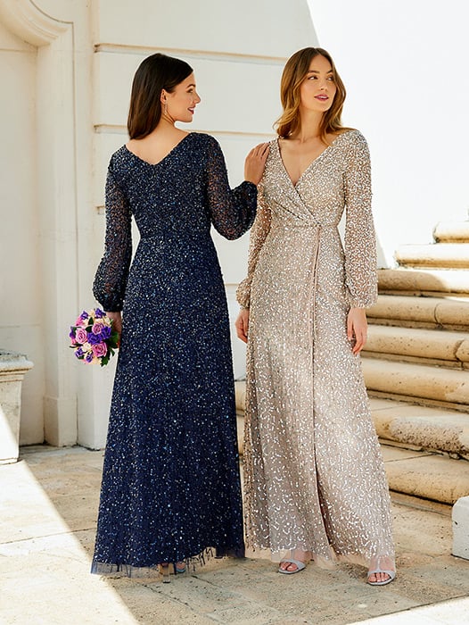 House of Wu - Long Sleeve  Beaded Gown
