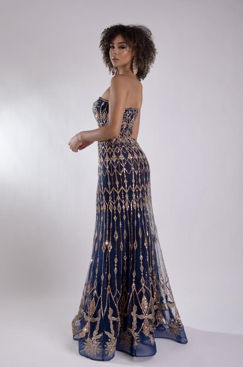 navy rose gold dress JASZ Couture 7947