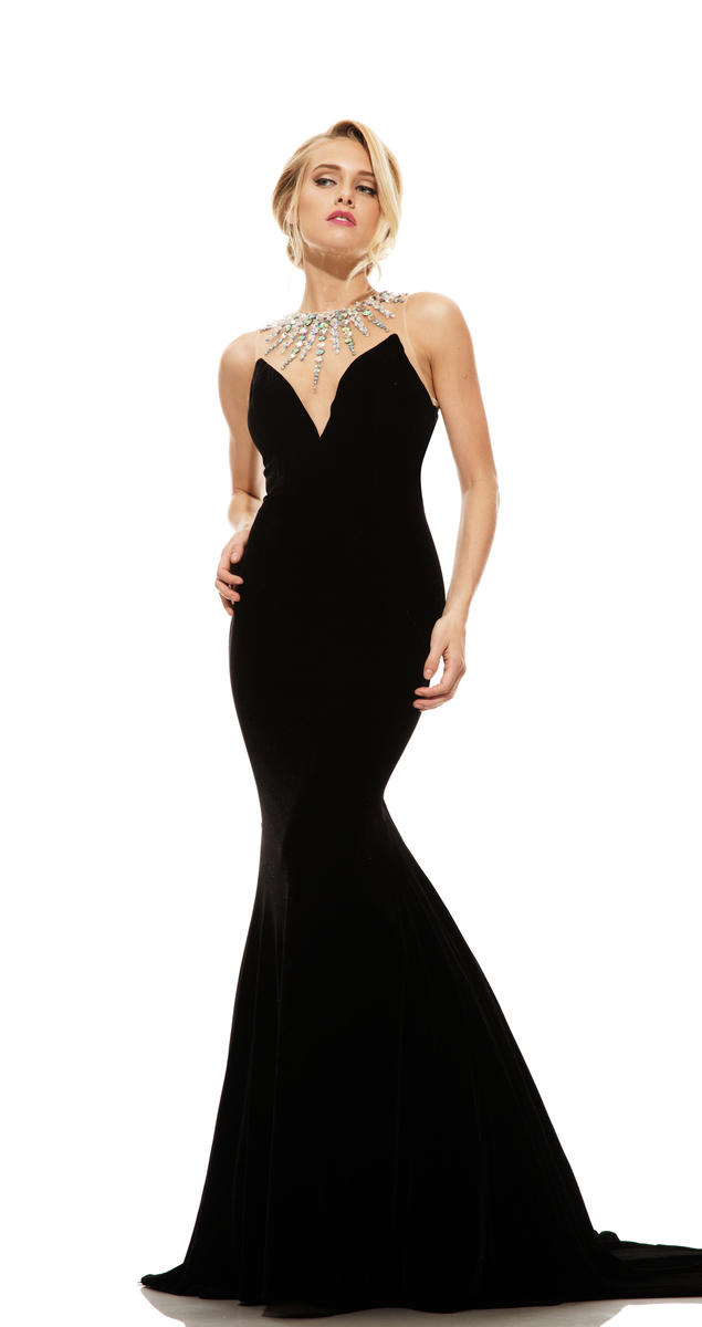 strapless open back dress LaDivine CM365 Fitted Long Formal Beaded Prom Dress