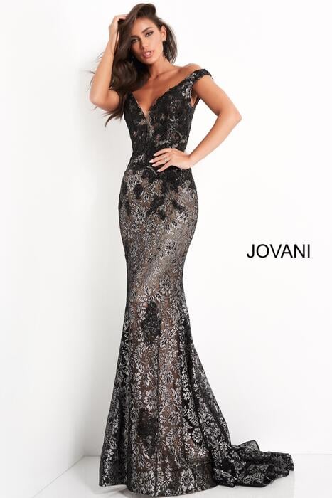 Jovani - Mettalic Lace Off The Shoulder Gown