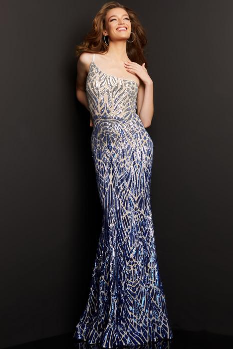 Jovani - One Shoulder Ombre Gown