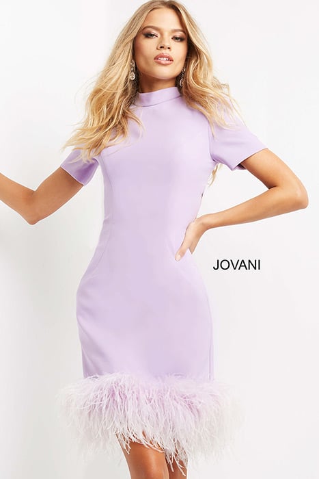 Jovani - High Neck Open Back Feathered Dress