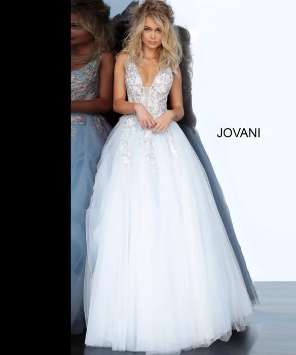 Jovani - Tulle Floral Embroidered Gown