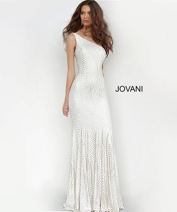 Jovani - Jersey Metallic One Shoulder Gown