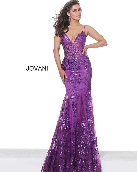 Jovani - Mesh Metallic Embroidered Gown