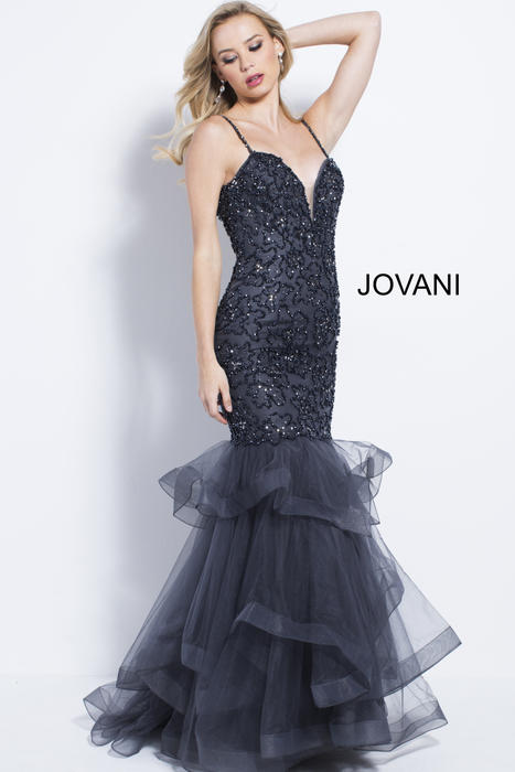 Jovani - Beaded Mermaid Gown Open Back