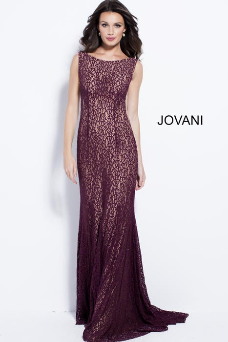 Jovani - Lace Beaded Gown Open Back