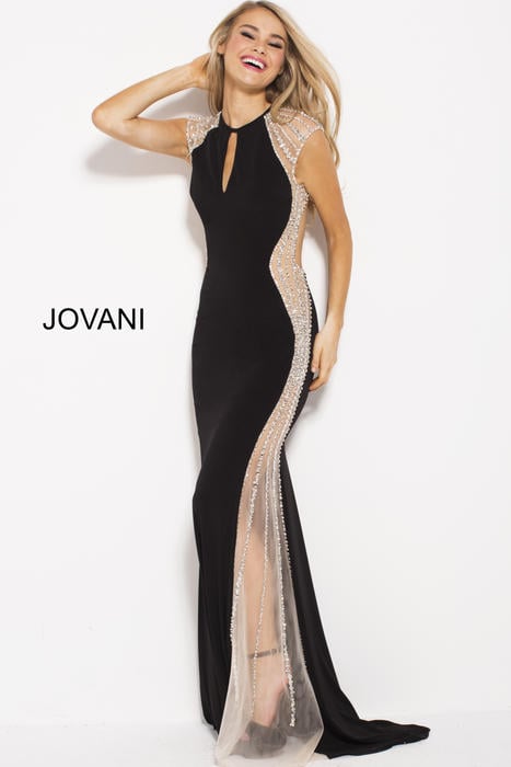 Jovani - Jersey Gown Beaded Sides