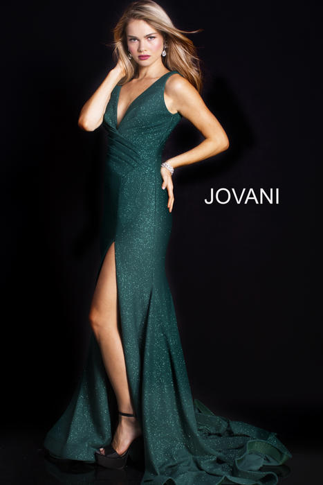 Jovani - Glitter Jersey Gown With Train 58503