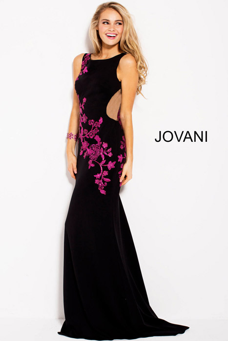 Jovani - Satin Gown Embrodered Sequin
