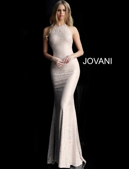 Jovani - Glitter Jersey Gown Halter Neckline
