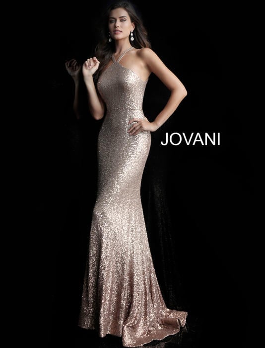 Jovani - Sequin Gown Halter Neckline