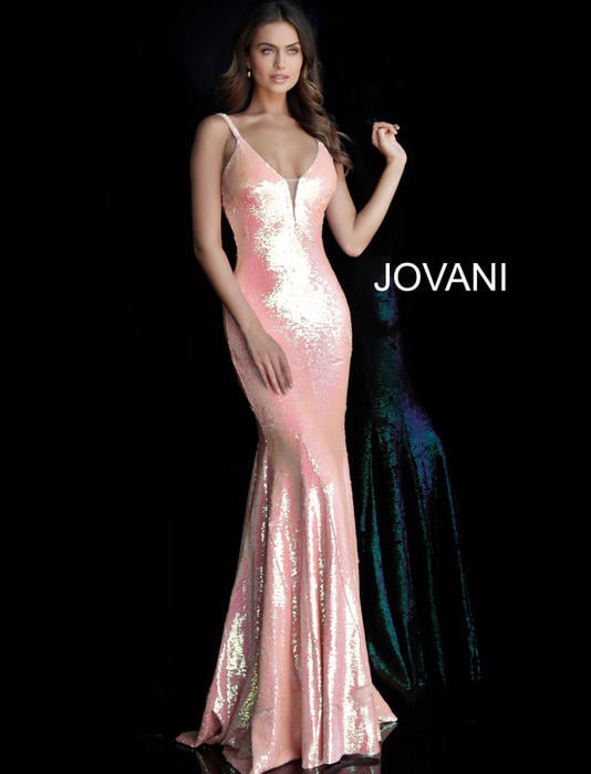 Jovani - V-Neck Sheath Sequined Gown 65070