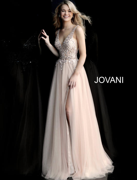 Jovani - Tulle Beaded Bodice Gown
