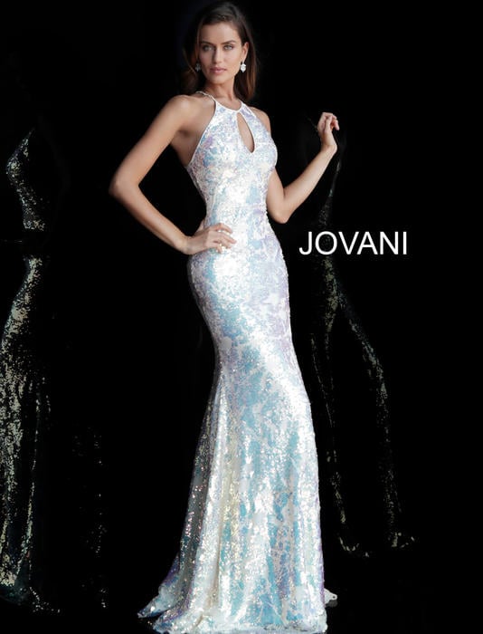 Jovani - All Over Sequin High Neck Gown with Slit