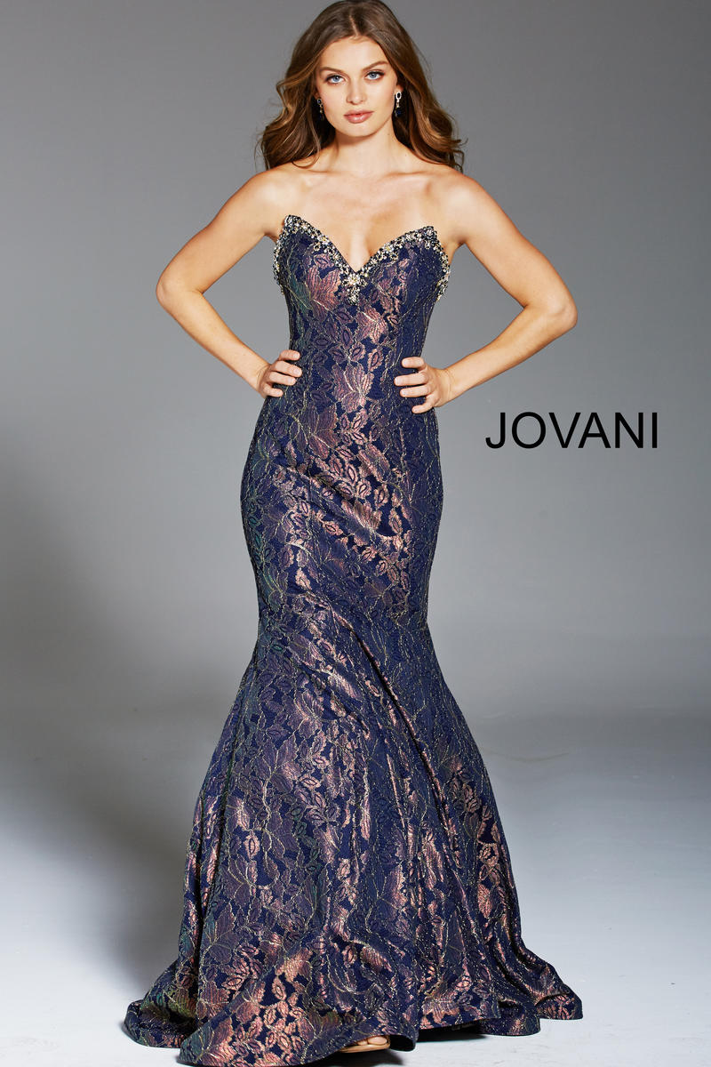 jovani navy blue mermaid dress Jovani Navy Embellished V Neck Velvet Prom Dress – Saris and Things main image 0