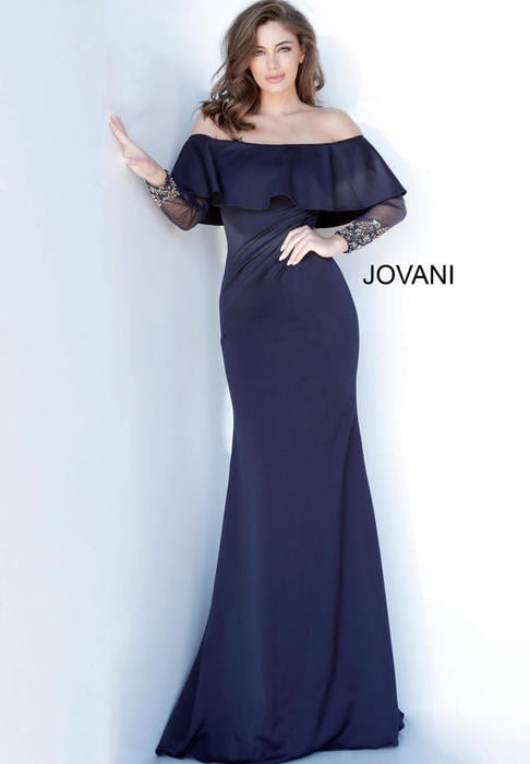Jovani - Long Sleeve Gown-Bead Cuff