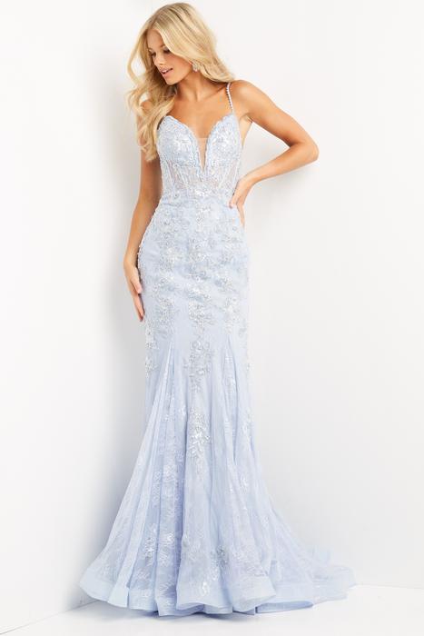 Jovani - Fittted Beaded Gown Spaghetti Straps