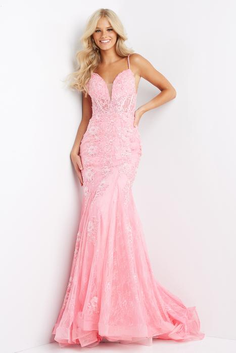 Jovani - Fittted Beaded Gown Spaghetti Straps