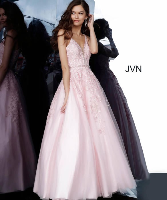 Jovani - Mesh Embroidered Beaded Open Back Ballgown