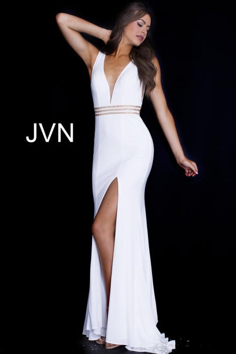 Jovani - Jersey Gown Beaded Waist
