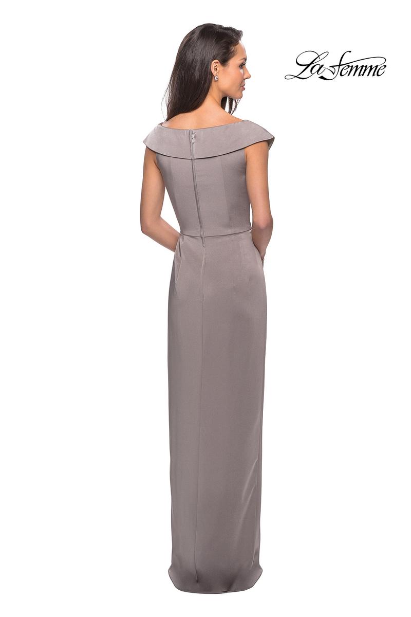 la femme grey dress La Femme - 27854 Embroidered Lace Quarter Sleeve A-Line Dress 10 / Lavender/Gray