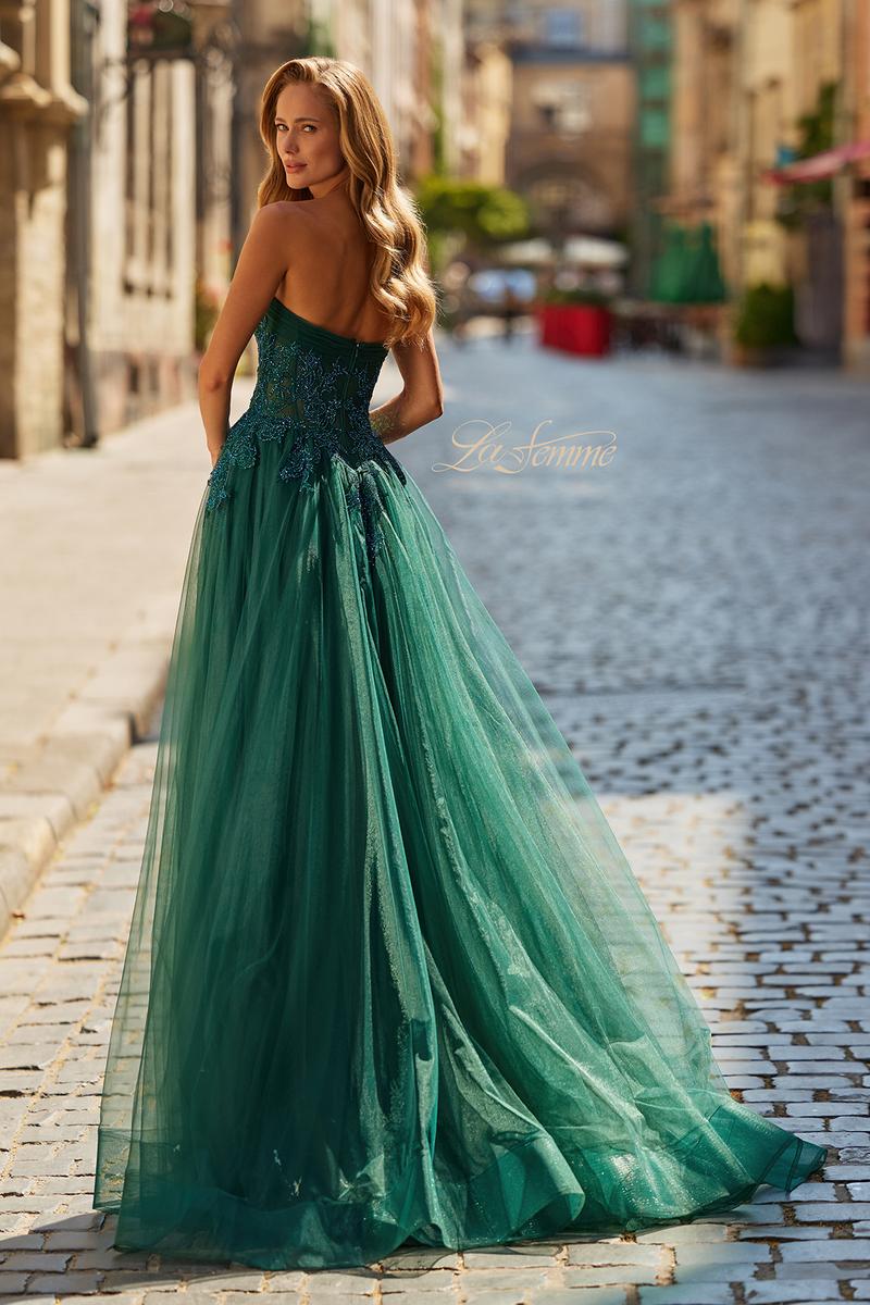 la femme green prom dress Open-Back La Femme Designer Long Prom Dress