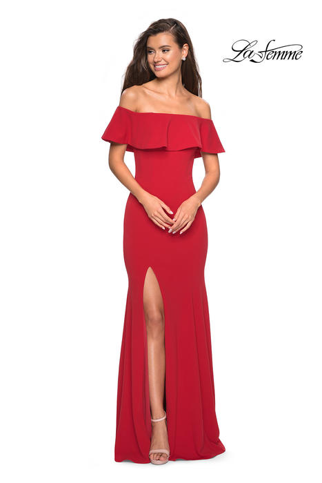 La Femme - Off The Shoulder Ruffle Jersey Gown C/O 27096