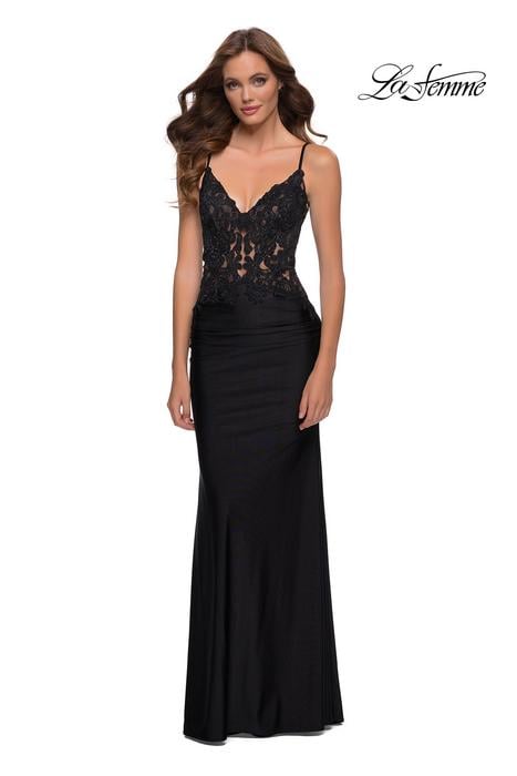La Femme - Jersey Sheer Illusion Bodice Gown