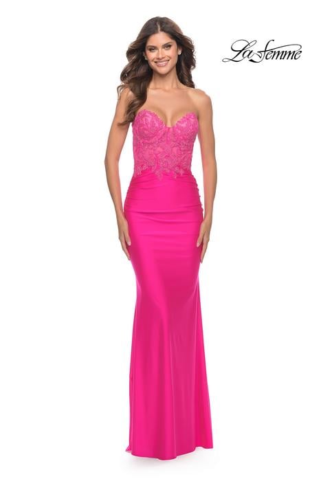 La Femme - Jersey Strapless Lace Bodice Gown 30696