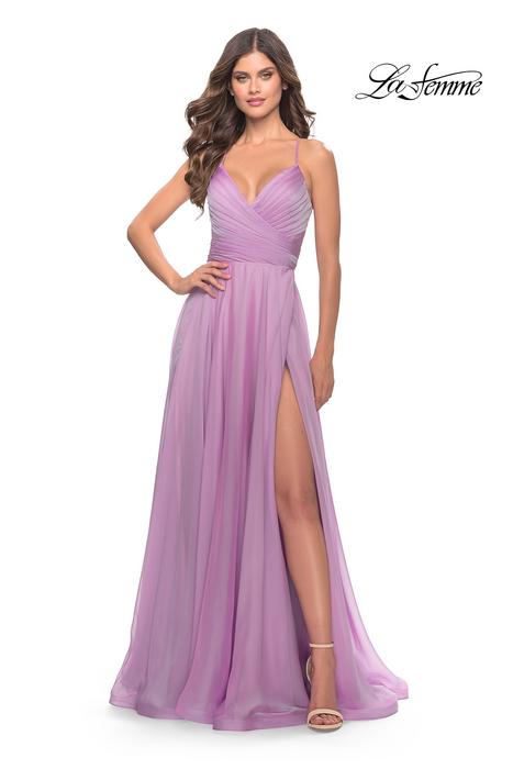 La Femme - Chiffon Pleated Gown with Slit