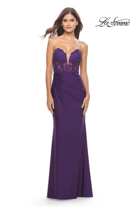 La Femme - Strapless Lace Beaded Bodice Gown 31182