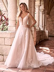 21MK394B Ivory Gown With Nude Illusion front