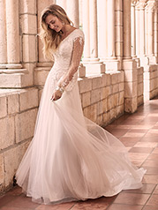 21MS353 Ivory Gown With Ivory Illusion front
