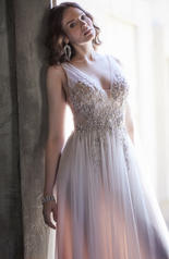20MS318 Ivory over Nude/Pewter Accent gown with Nude Illus detail