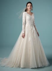 9MS875 Ivory over Light Champagne gown with Nude Illusion front
