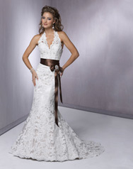 Karena-S5223 Ivory Lace Over Pearl Rose With Chocolate Ribbon front