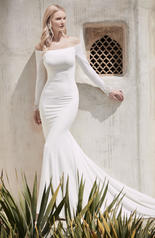 20SW240 Diamond White Gown With Nude Illusion Sleeves front