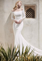 20SW240 Diamond White Gown With Nude Illusion Sleeves front