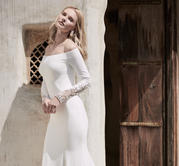 20SW240 Diamond White Gown With Nude Illusion Sleeves detail
