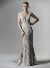 9SW910MC Ivory gown with Nude Illusion front