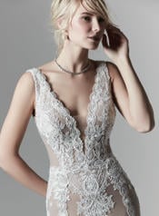 9SW910MC Ivory gown with Nude Illusion detail